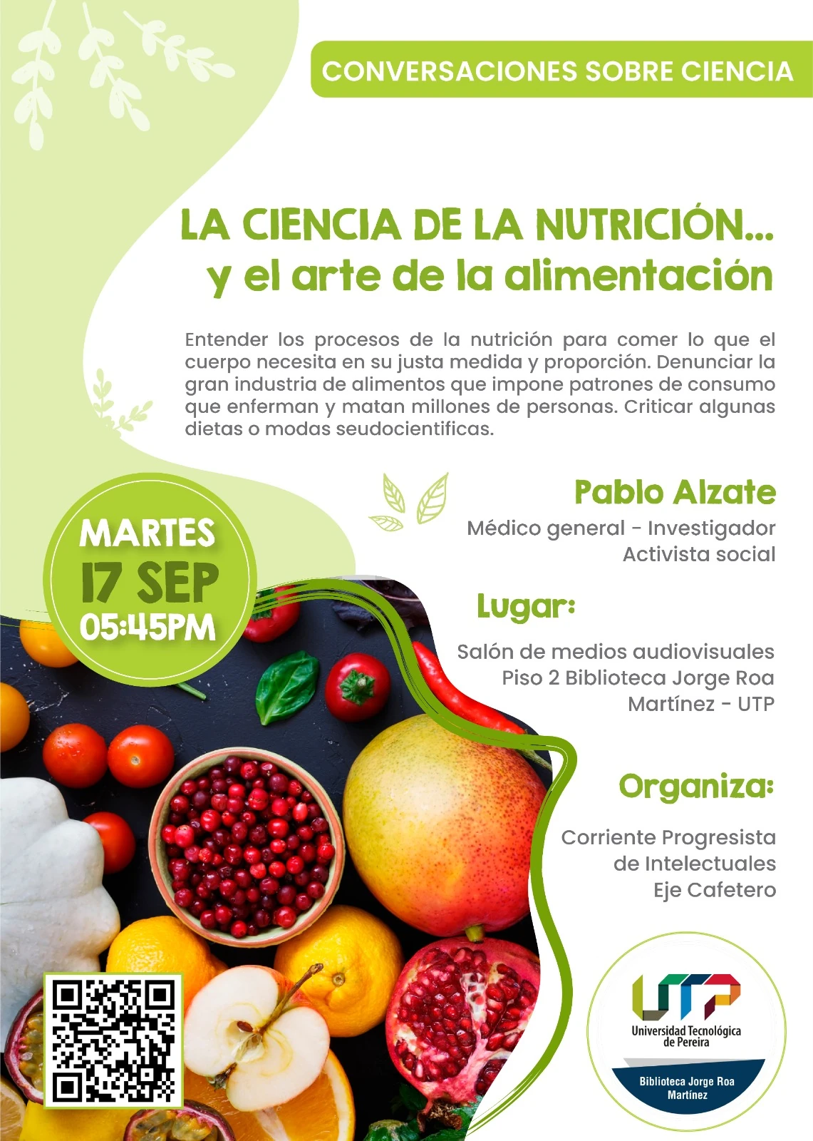 Evento: nutrición, 17 de septiembre. 5:45PM Biblioteca UTP